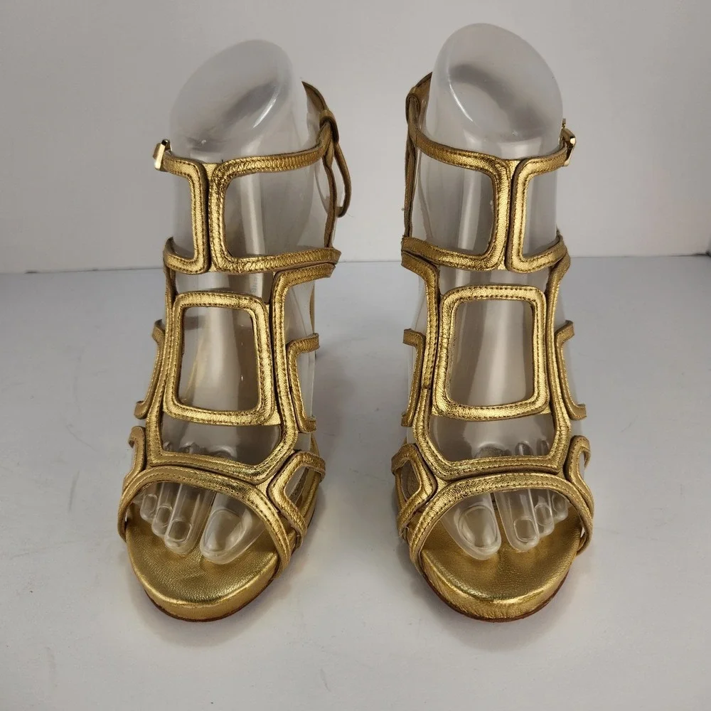 Diane Von Furstenberg DVF Women's 7M Gold Metallic Cage High Heel Sandals